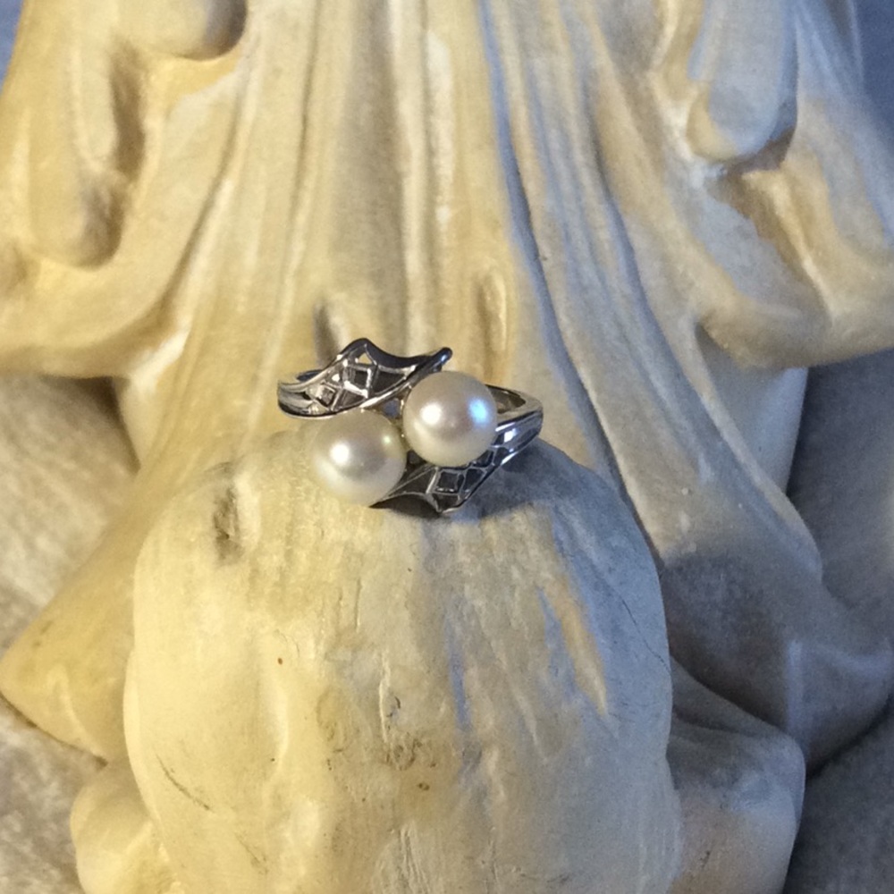 Pearl Bypass Ring 10K White Gold Vintage 1977 - Picture 6 of 7
